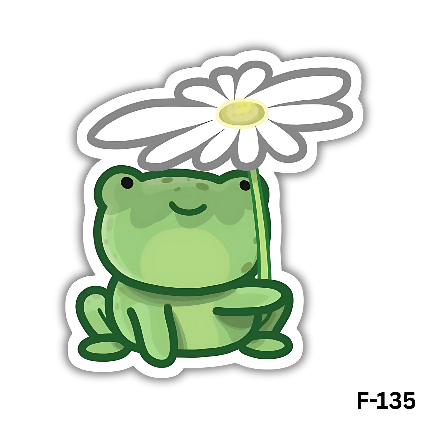 Cute frog holding a daisy(F-135)