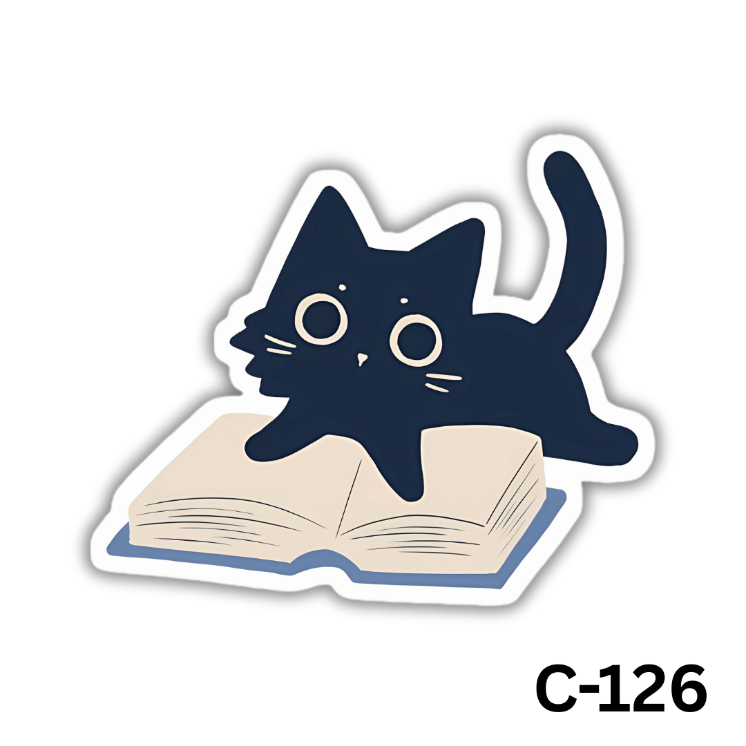 Black cat reading a book(C-126)