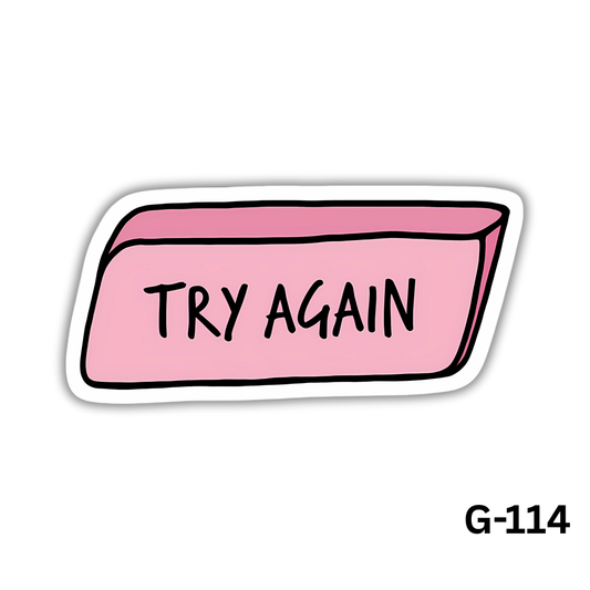 Try Again Motivational Pink Eraser Sticker(G-114)
