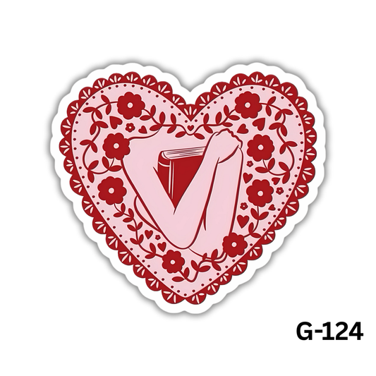 Floral Pink Heart Book Sticker(G-124)
