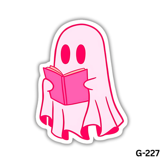 Pink Reading Ghost Sticker (G-227)