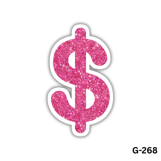 Pink Glitter Dollar Symbol Sticker (G-268)