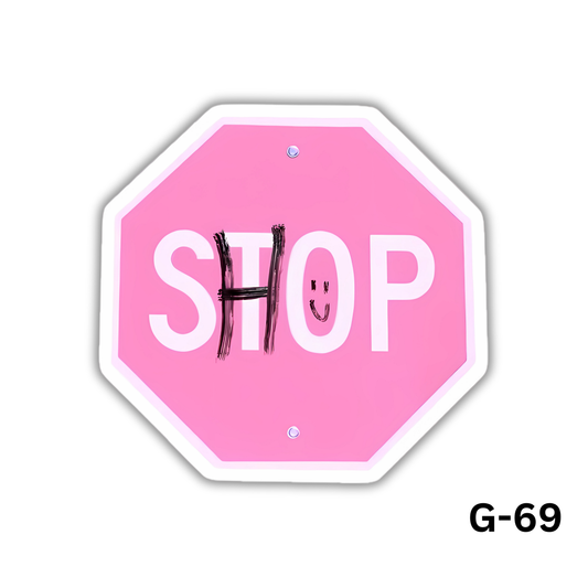Stop Sign Shopping Pink Sticker(G-69)